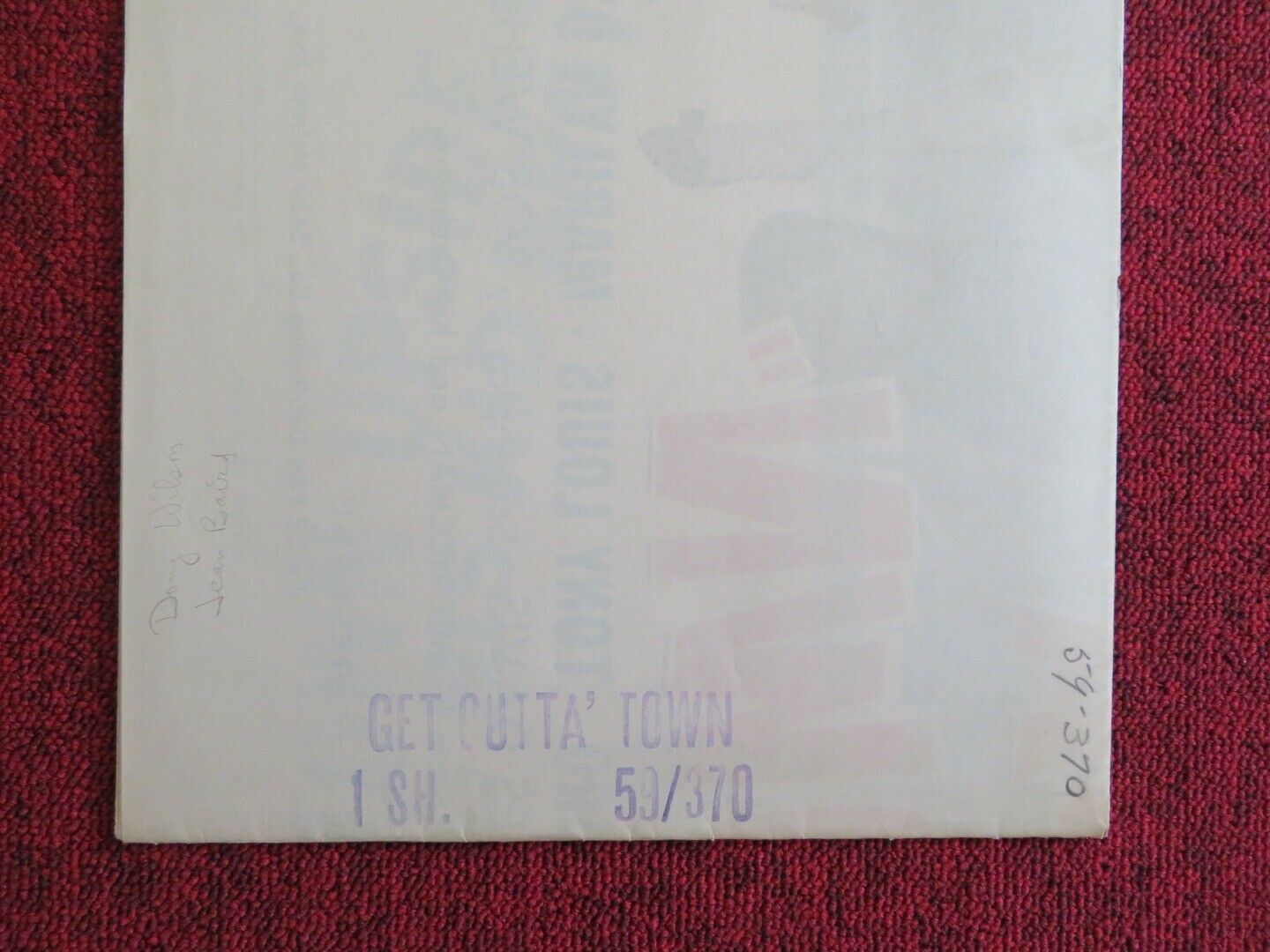 GET OUTTA' TOWN FOLDED US ONE SHEET POSTER DOUG WILSON TONY LOUIS 1959 Movie posters