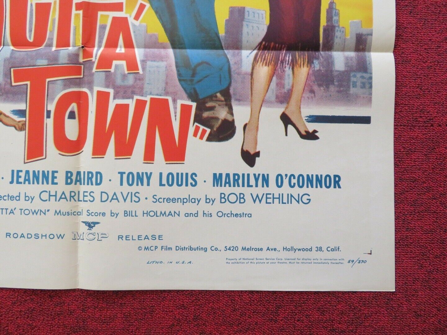 GET OUTTA' TOWN FOLDED US ONE SHEET POSTER DOUG WILSON TONY LOUIS 1959 Movie posters