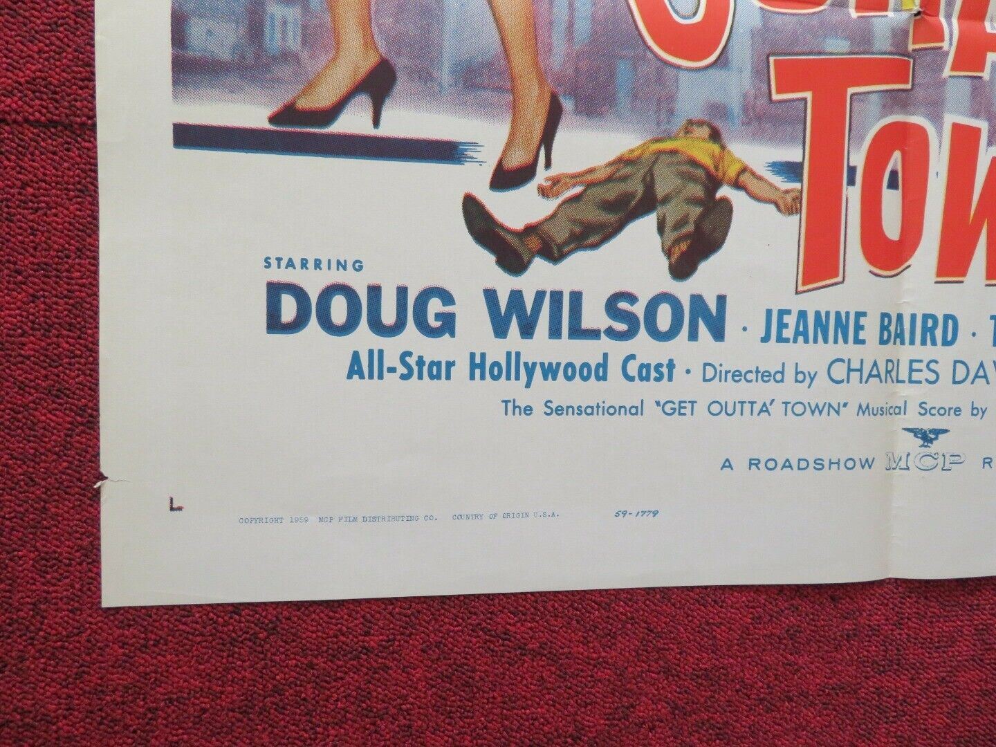 GET OUTTA' TOWN FOLDED US ONE SHEET POSTER DOUG WILSON TONY LOUIS 1959 Movie posters
