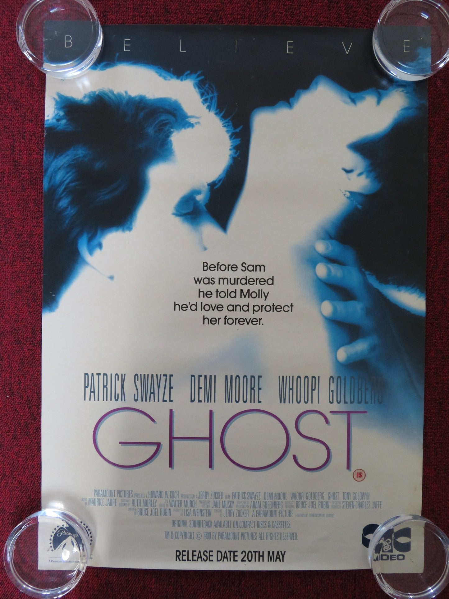 GHOST VHS VIDEO POSTER PATRICK SWAYZE DEMI MOORE WHOOPI GOLDBERG 1990 Rendezvous Cinema Movie posters