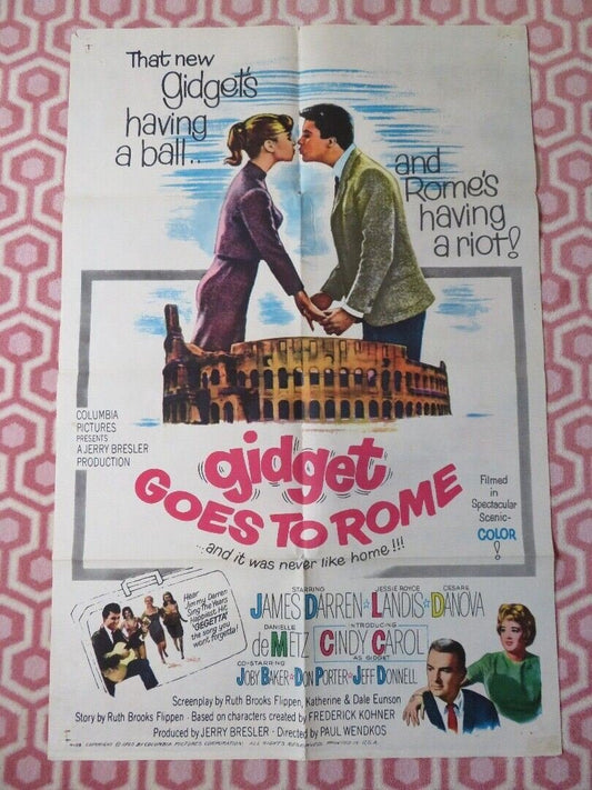 GIDGET GOES TO ROME FOLDED US ONE SHEET POSTER JAMES DARREN CINDY CAROL 1963 Movie posters