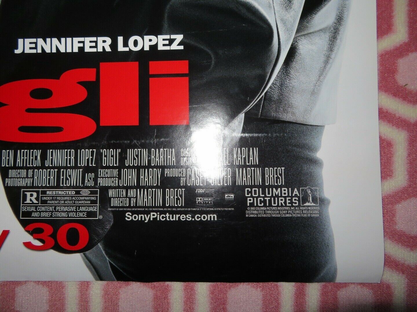 GIGLI ONE SHEET ROLLED POSTER BEN AFFLECK JENNIFER LOPEZ 2003 Movie posters