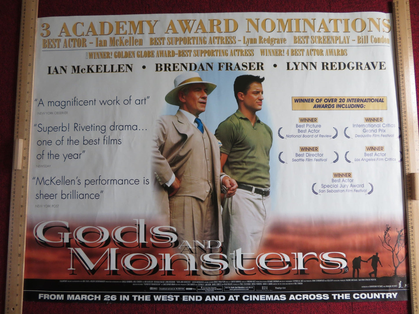 GODS AND MONSTERS UK QUAD (30"x 40") ROLLED POSTER IAN MCKELLEN B. FRASER 1998 Rendezvous Cinema Movie posters