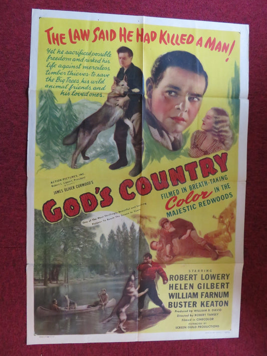 GOD'S COUNTRY FOLDED US ONE SHEET POSTER ROBERT LOWERY HELEN GILBERT 1946 Rendezvous Cinema Movie posters