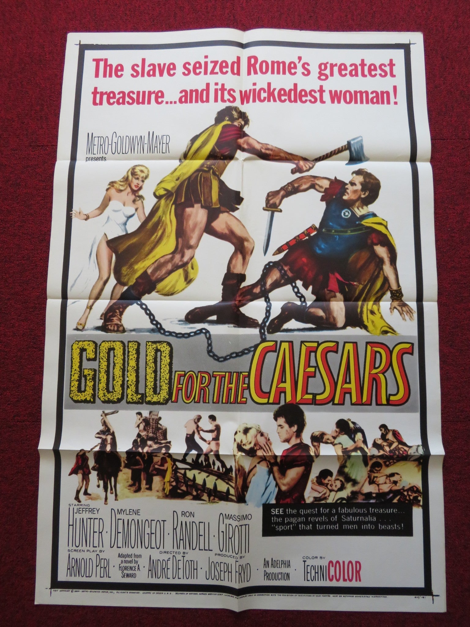 GOLD FOR THE CAESARS FOLDED US ONE SHEET POSTER JEFFREY HUNTER M. DEMONGEOT 1964 Rendezvous Cinema Movie posters
