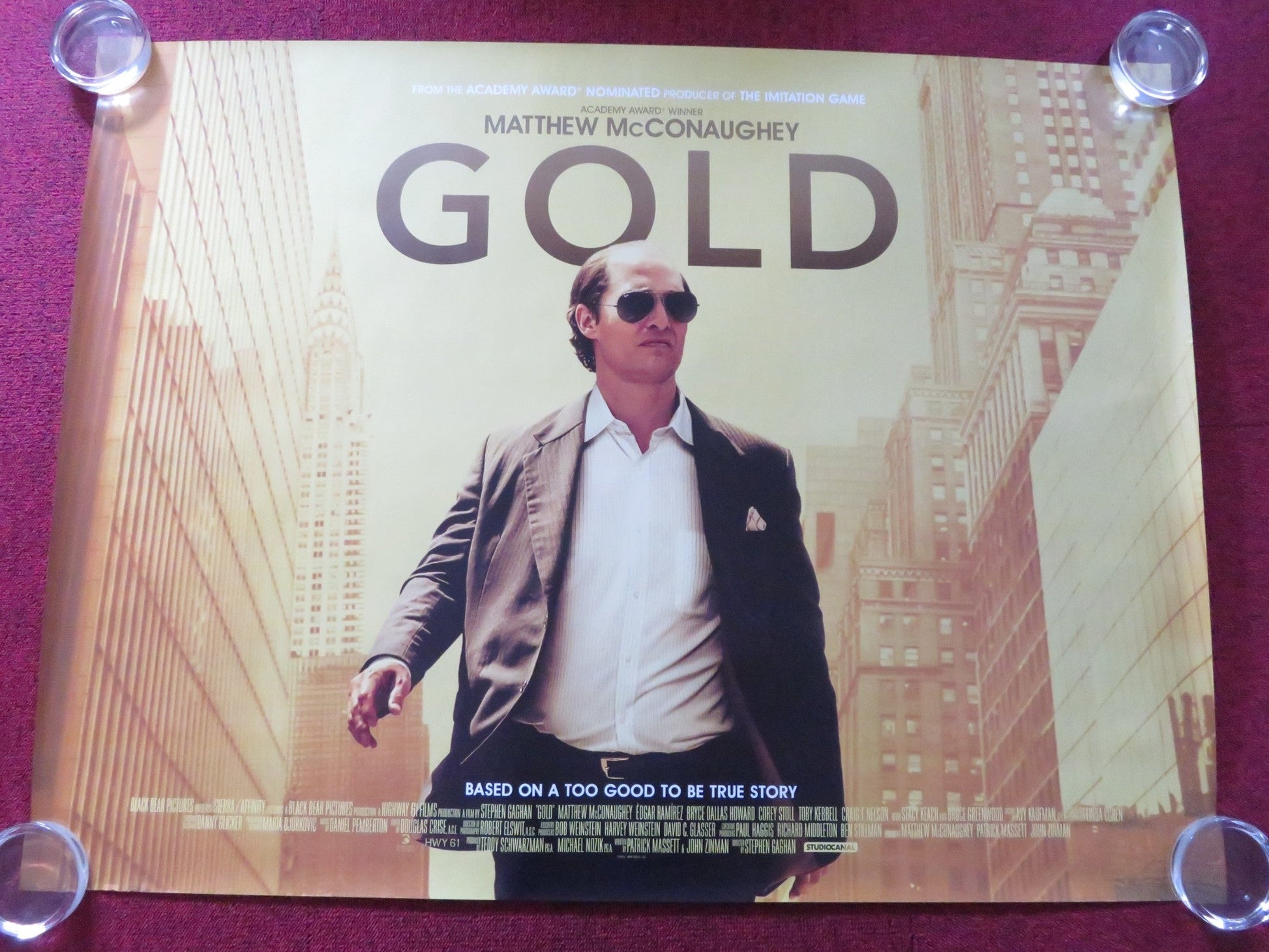 GOLD UK QUAD ROLLED POSTER MATTHEW MCCONAUGHEY EDGAR RAMIREZ 2016 Rendezvous Cinema Movie posters