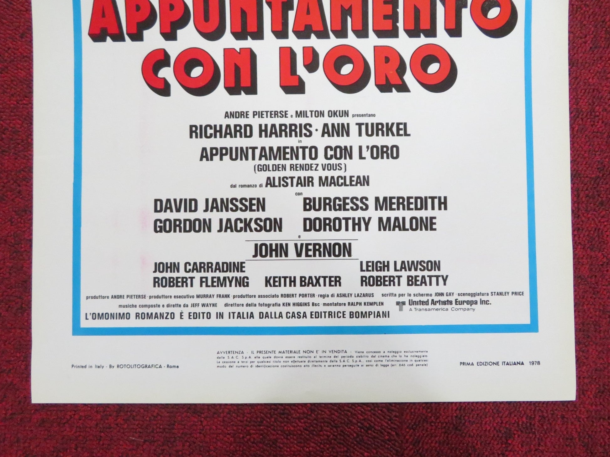 GOLDEN RENDEZVOUS ITALIAN LOCANDINA POSTER RICHARD HARRIS ANN TURKEL 1978 Rendezvous Cinema Movie posters