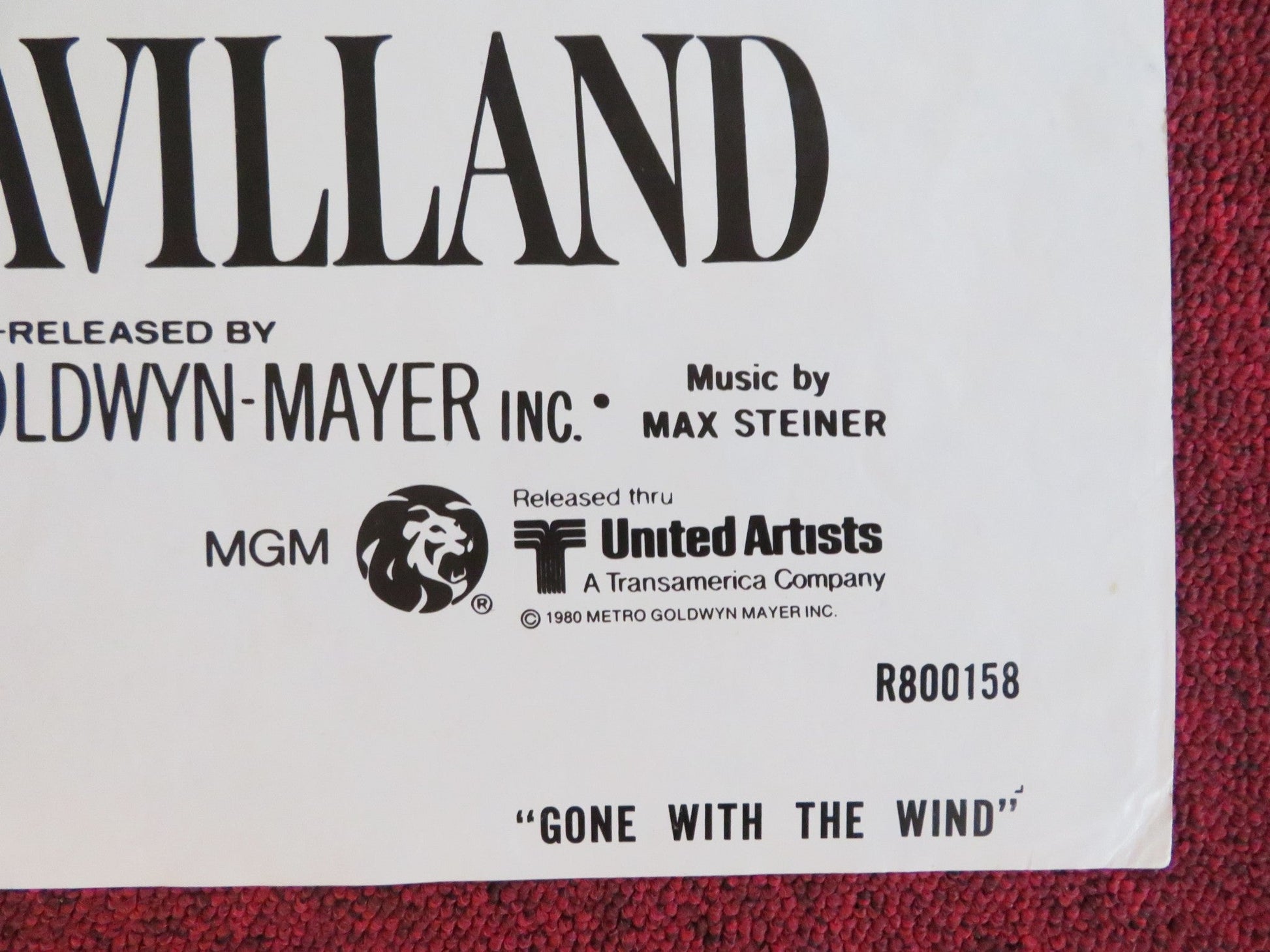 GONE WITH THE WIND FOLDED US ONE SHEET POSTER CLARK GABLE VIVIEN LEIGH R1980 Rendezvous Cinema Movie posters