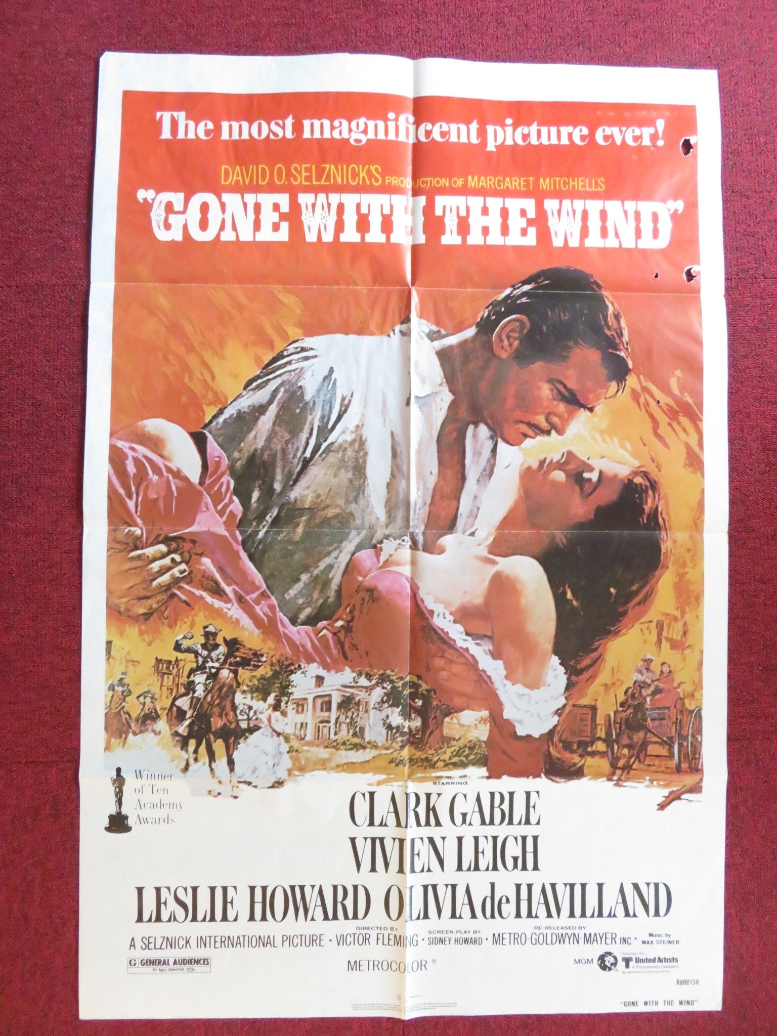 GONE WITH THE WIND FOLDED US ONE SHEET POSTER CLARK GABLE VIVIEN LEIGH R1980 Rendezvous Cinema Movie posters