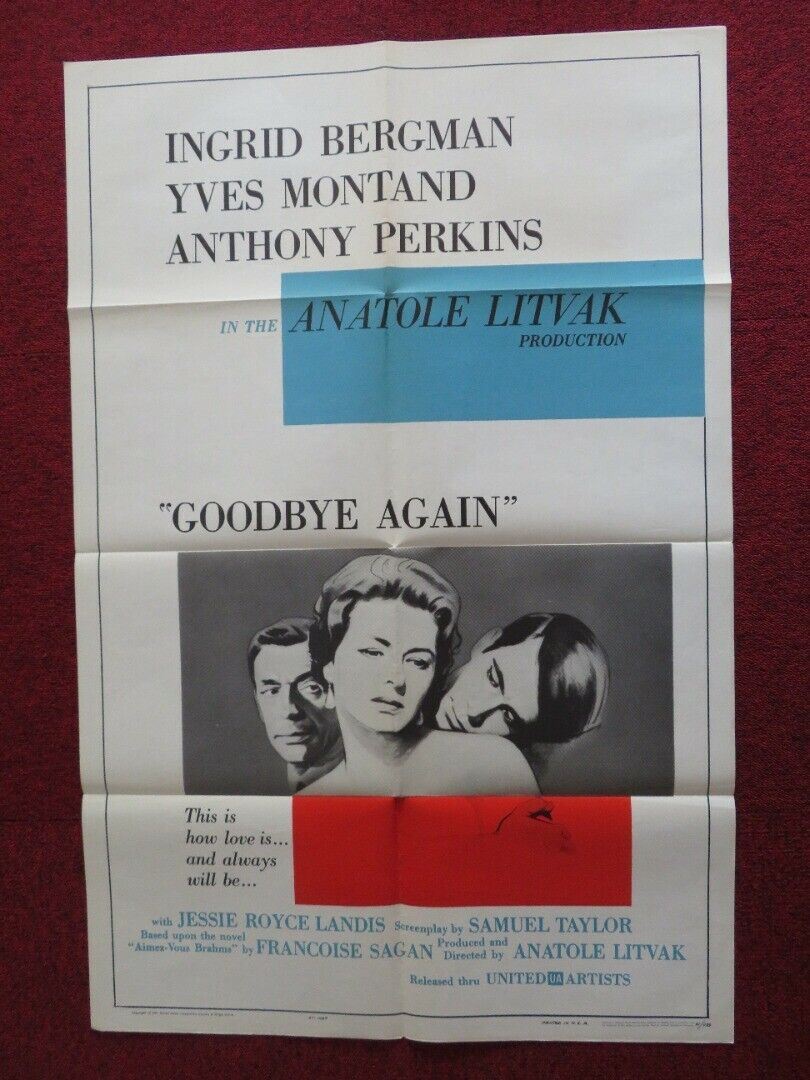 GOODBYE AGAIN FOLDED US ONE SHEET POSTER INGRID BERGMAN YVES MONTAND 1961 Movie posters