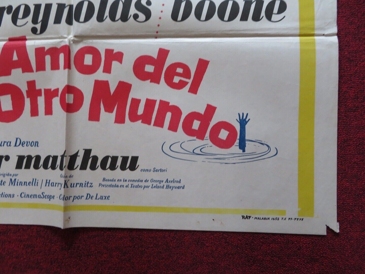 GOODBYE CHARLIE FOLDED ARGENTINA ONE SHEET POSTER TONY CURTIS DEBBIE REYNOLDS Movie posters