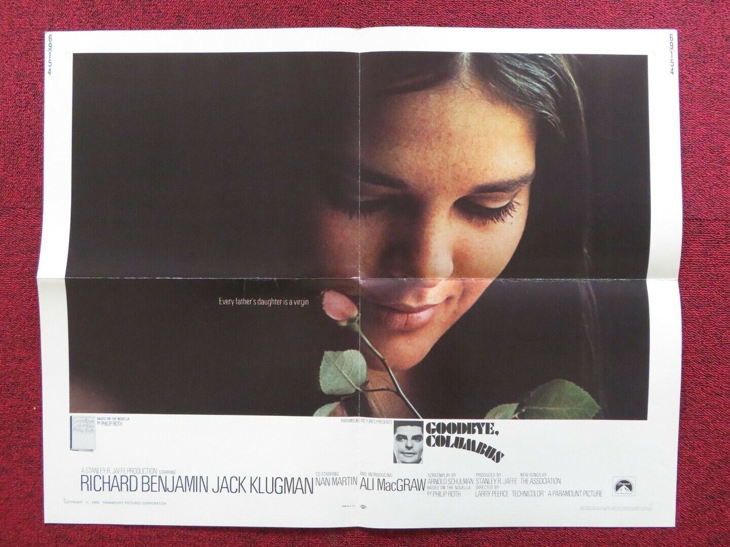GOODBYE COLUMBUS FOLDED U.S HALF SHEET POSTER ALI MACGRAW RICHARD BENJAMIN 1969 - Rendezvous Cinema