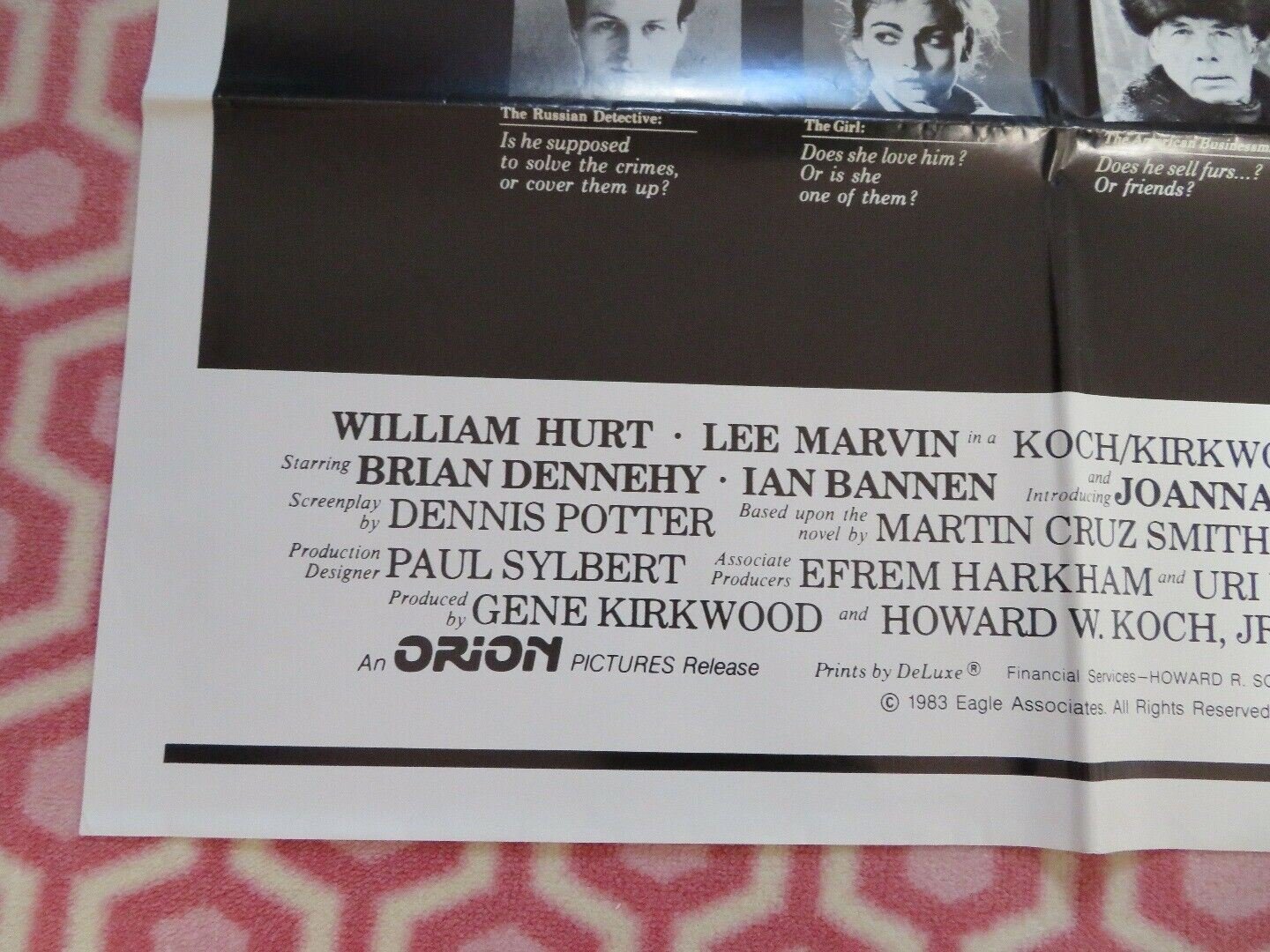 GORKY PARK US ONE SHEET POSTER 1983 WILLIAM HURT LEE MARVIN Rendezvous Cinema Movie posters