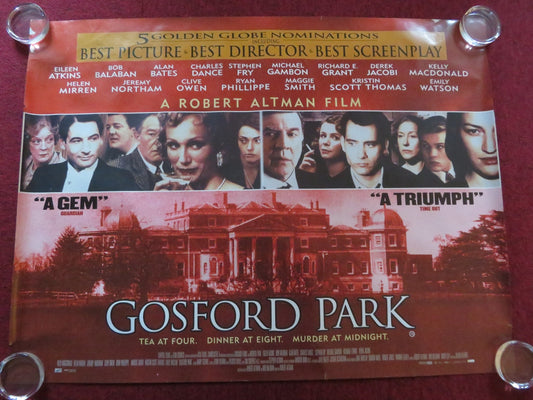 GOSFORD PARK UK QUAD (30"x 40") ROLLED POSTER MAGGIE SMITH MICHAEL GAMBON 2001 Rendezvous Cinema Movie posters