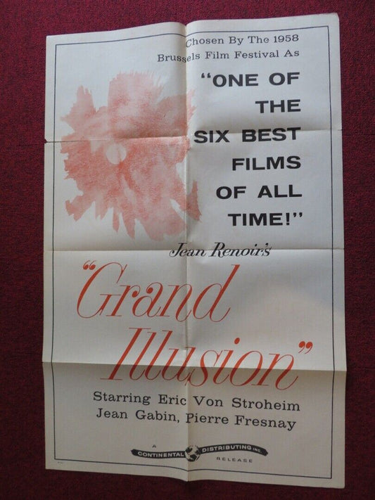 GRAND ILLUSION FOLDED US ONE SHEET POSTER JEAN GABIN DITA PARLO 1960 - Rendezvous Cinema