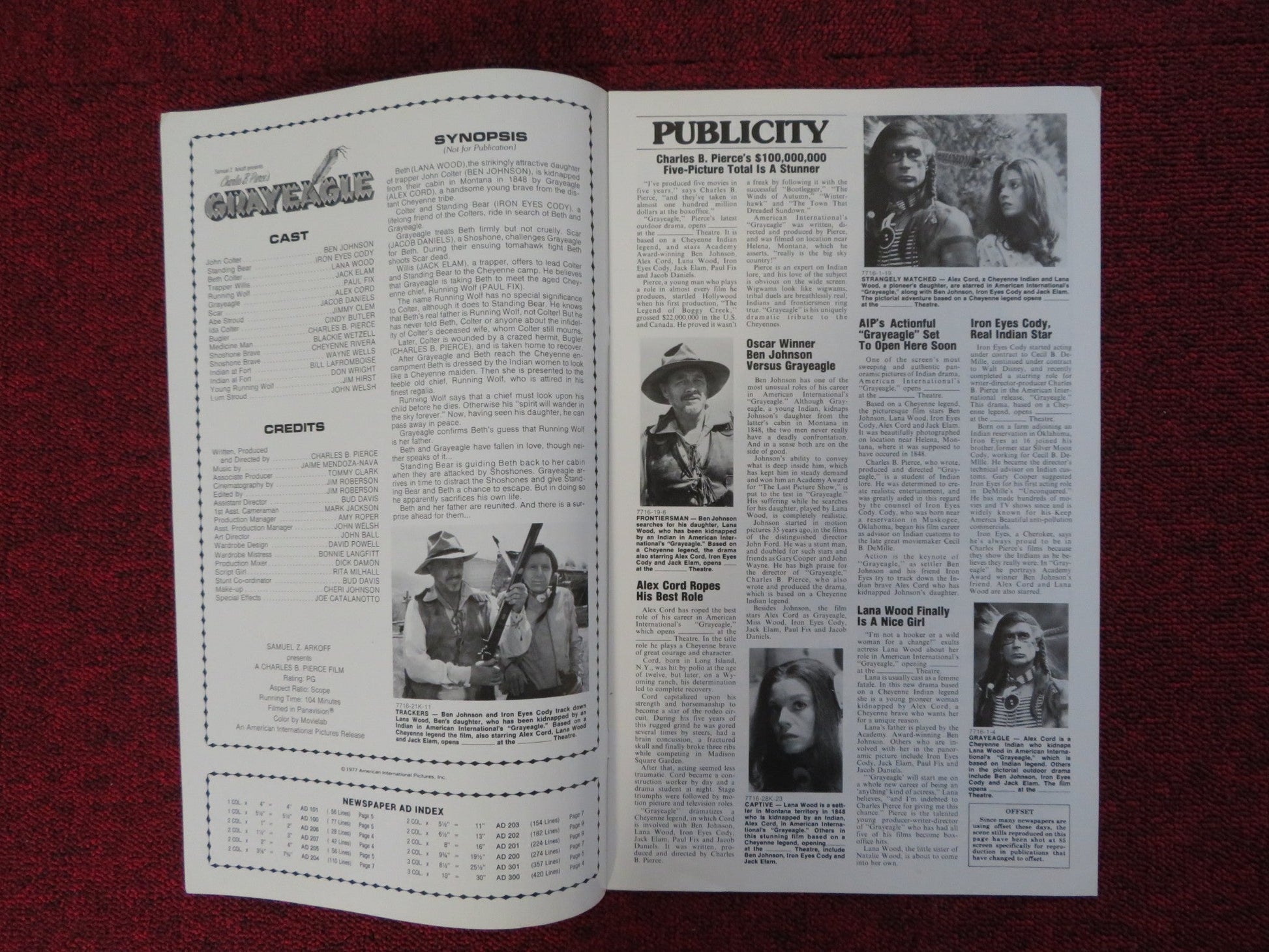 GRAYEAGLE UNCUT AMERICAN INTERNATIONAL PRESS BOOK BEN JOHNSON LANA WOOD 1977 Rendezvous Cinema Movie posters