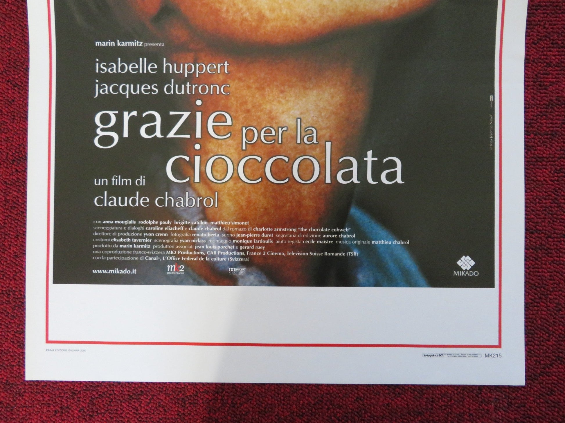 GRAZIE PER LA CIOCCOLATA ITALIAN LOCANDINA POSTER ISABELLE HUPPERT J. DUTRO 2000 Rendezvous Cinema Movie posters