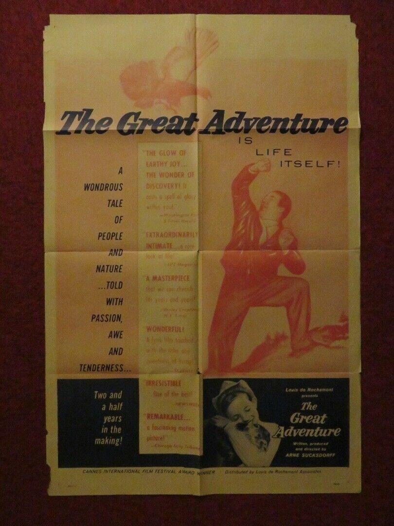 GREAT ADVENTURE FOLDED US ONE SHEET POSTER GUNNAR SJOBERG LUIS VAN ROOTEN 1953 Movie posters