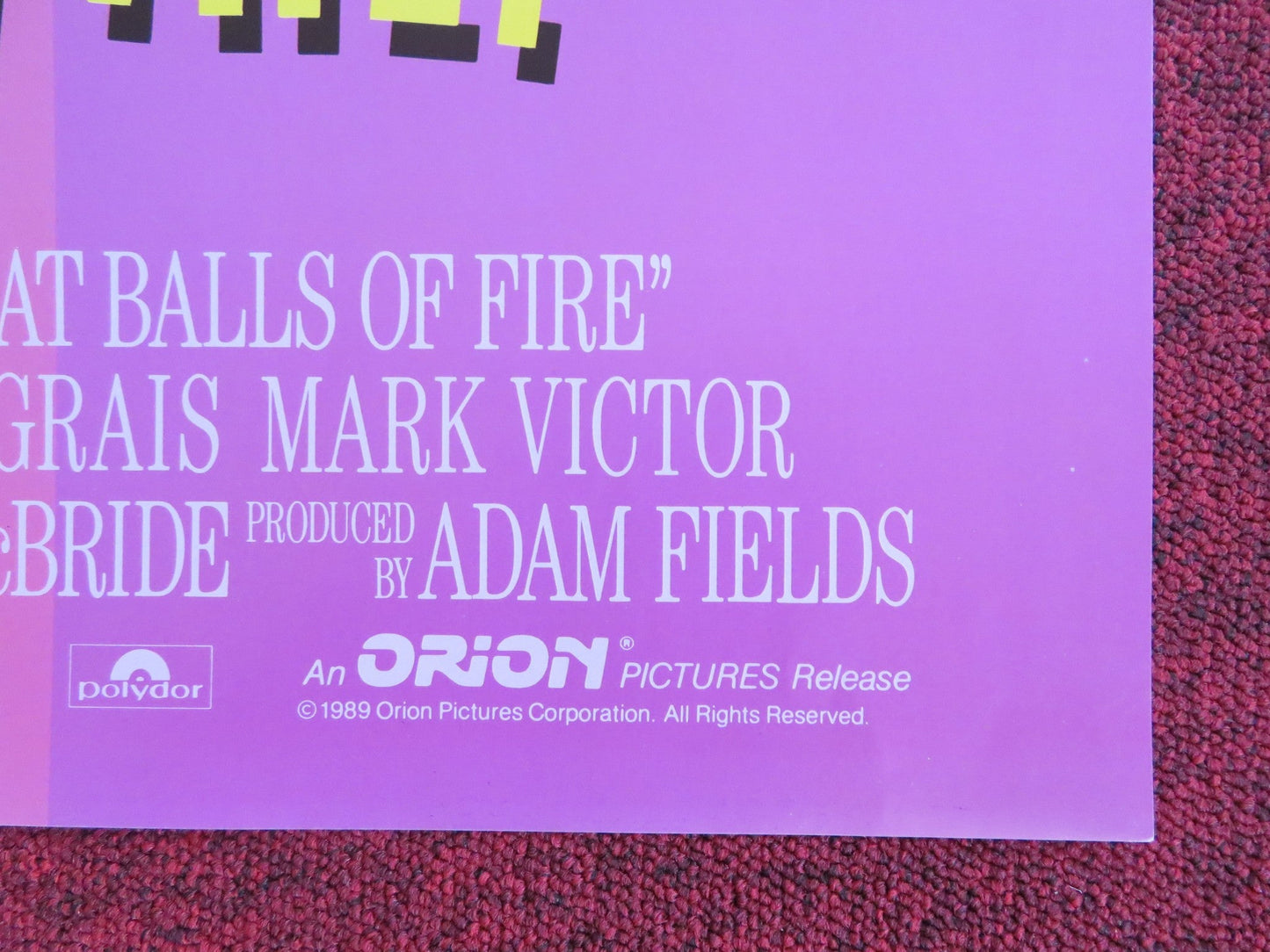 GREAT BALLS OF FIRE! FOLDED US ONE SHEET POSTER DENNIS QUAID WINONA RYDER 1989 Rendezvous Cinema Movie posters