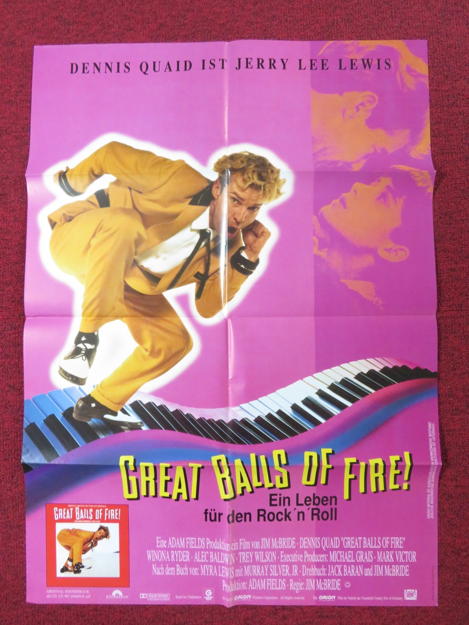GREAT BALLS OF FIRE! GERMAN A1 POSTER DENNIS QUAID WINONA RYDER 1989 Rendezvous Cinema Movie posters