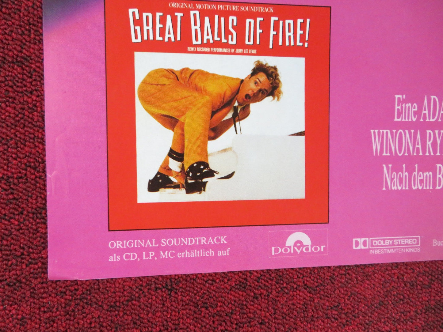 GREAT BALLS OF FIRE! GERMAN A1 POSTER DENNIS QUAID WINONA RYDER 1989 Rendezvous Cinema Movie posters