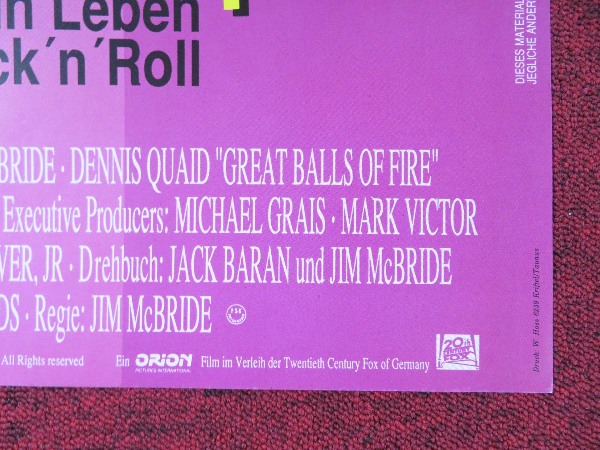 GREAT BALLS OF FIRE! GERMAN A1 POSTER DENNIS QUAID WINONA RYDER 1989 Rendezvous Cinema Movie posters