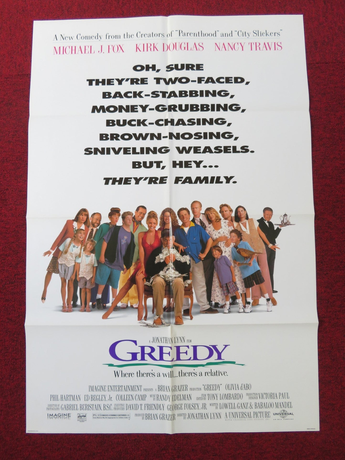 GREEDY FOLDED US ONE SHEET POSTER MICHAEL J. FOX KIRK DOUGLAS 1994 Rendezvous Cinema Movie posters