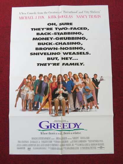 GREEDY FOLDED US ONE SHEET POSTER MICHAEL J. FOX KIRK DOUGLAS 1994 Rendezvous Cinema Movie posters