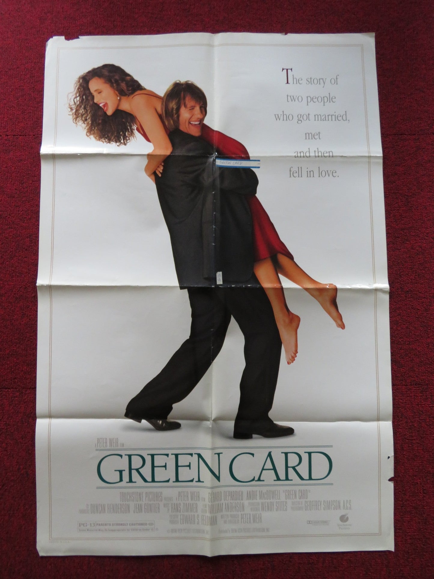 GREEN CARD FOLDED US ONE SHEET POSTER GERARD DEPARDIEU ANDIE MACDOWELL 1990 Rendezvous Cinema Movie posters
