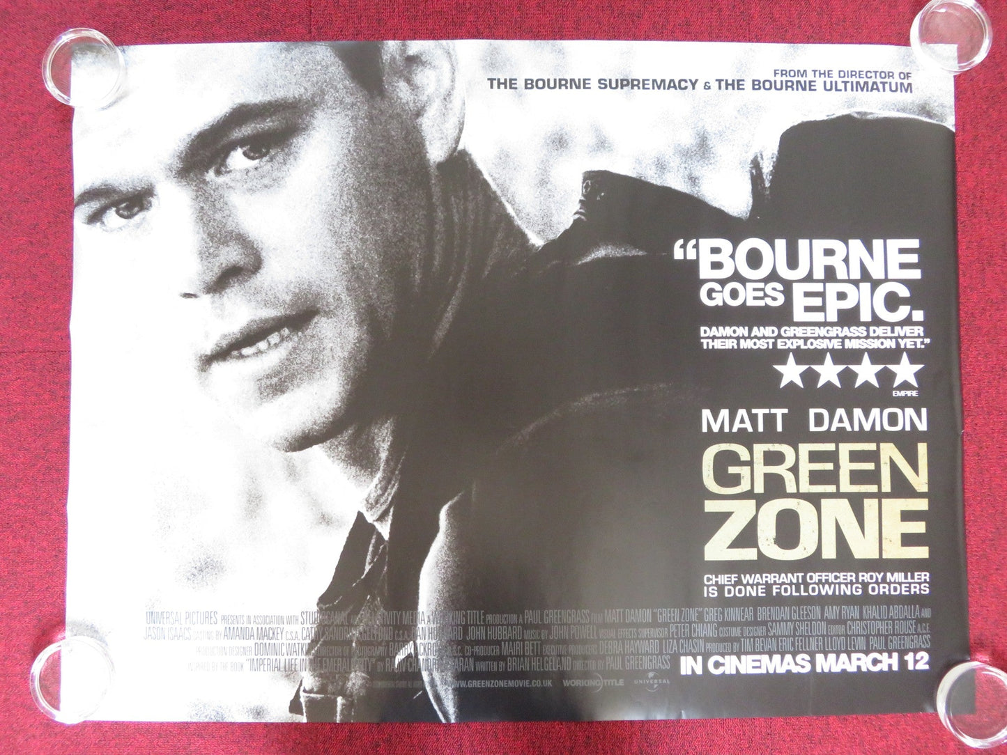 GREEN ZONE UK QUAD (30"x 40") ROLLED POSTER MATT DAMON IGAL NAOR 2010 Rendezvous Cinema Movie posters