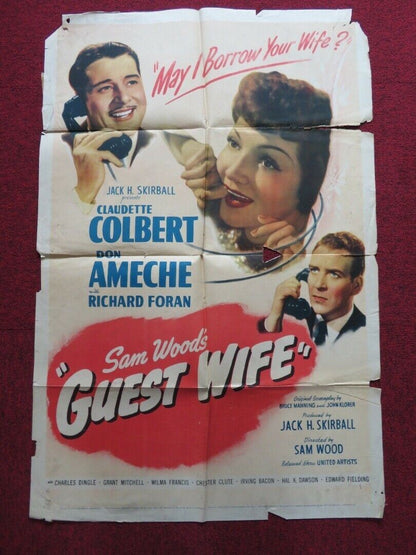 GUEST WIFE FOLDED US ONE SHEET POSTER CLAUDETTE COLBERT DON AMECHE 1945 - Rendezvous Cinema