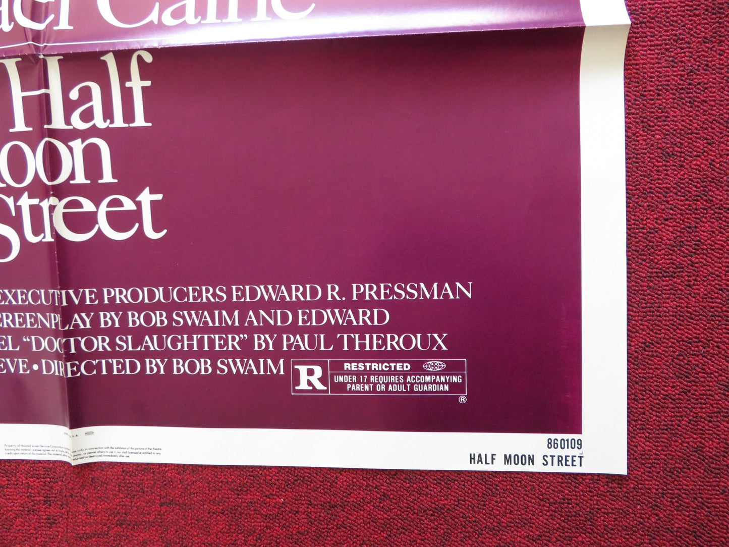 HALF MOON STREET FOLDED US ONE SHEET POSTER SIGOURNEY WEAVER MICHAEL CAINE 1986 Rendezvous Cinema Movie posters