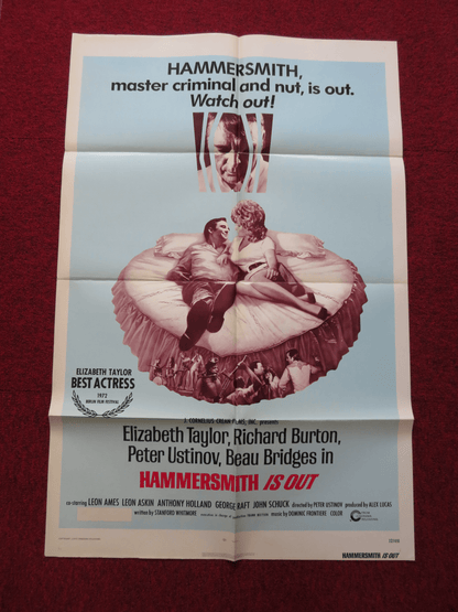 HAMMERSMITH IS OUT FOLDED US ONE SHEET POSTER ELIZABETH TAYLOR RICHRD BURTON '72 Rendezvous Cinema Movie posters