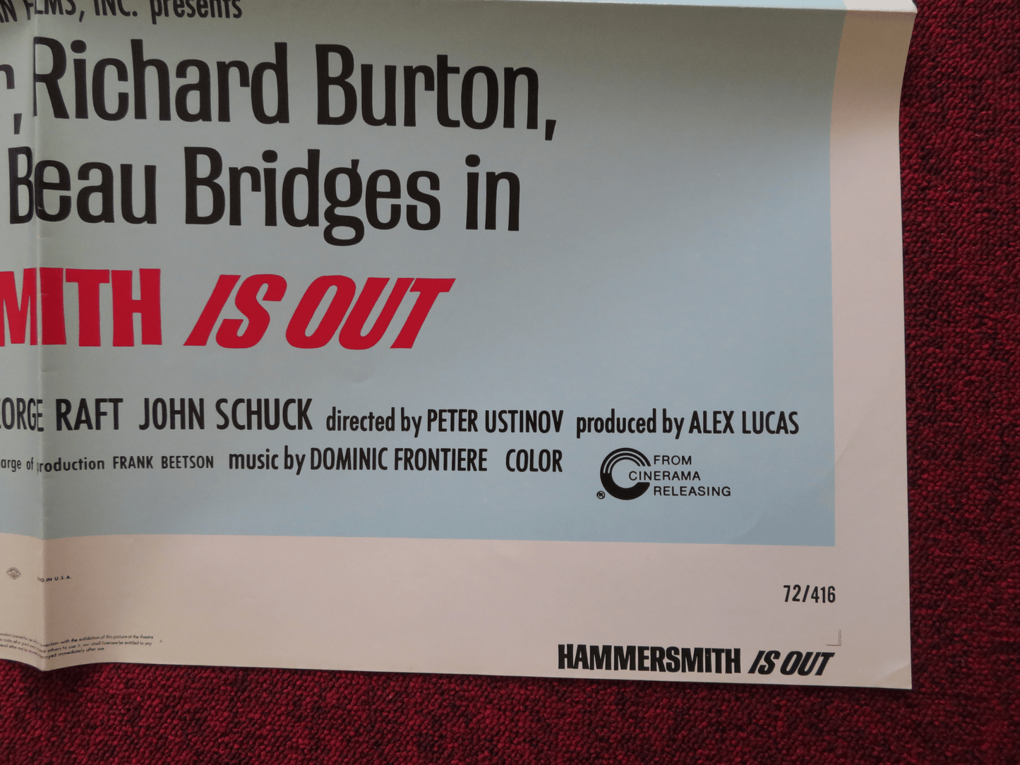 HAMMERSMITH IS OUT FOLDED US ONE SHEET POSTER ELIZABETH TAYLOR RICHRD BURTON '72 Rendezvous Cinema Movie posters