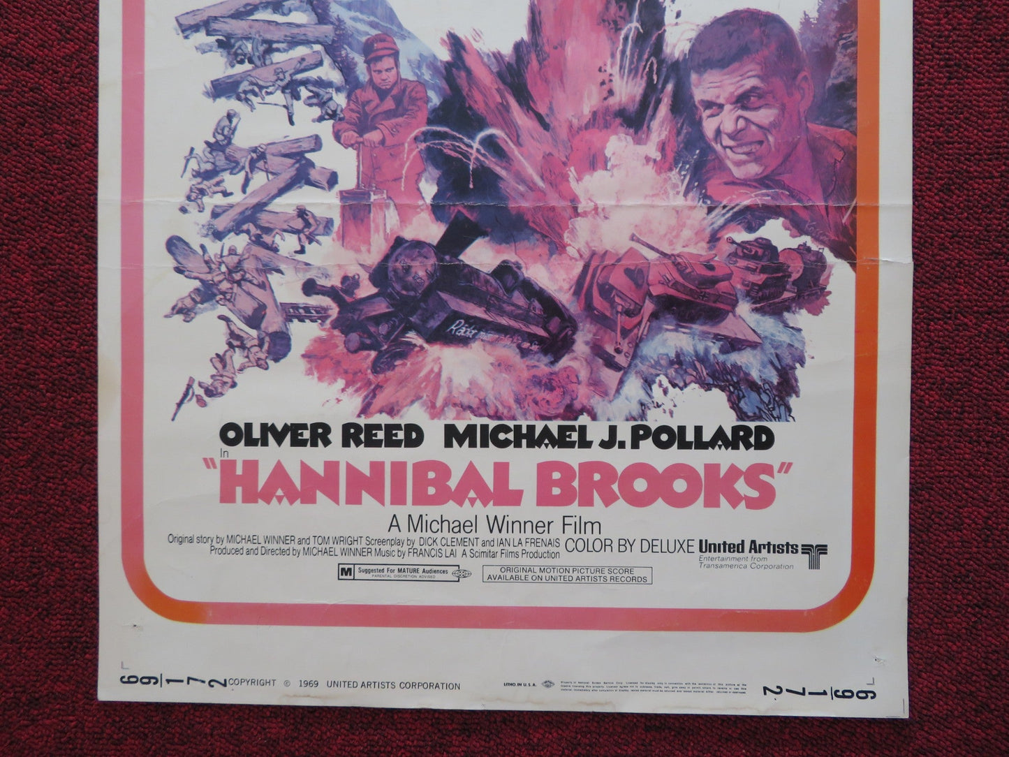HANNIBAL BROOKS US INSERT (14"x 36") POSTER OILVER REED MICHEAL J.POLLARD 1969 Rendezvous Cinema Movie posters