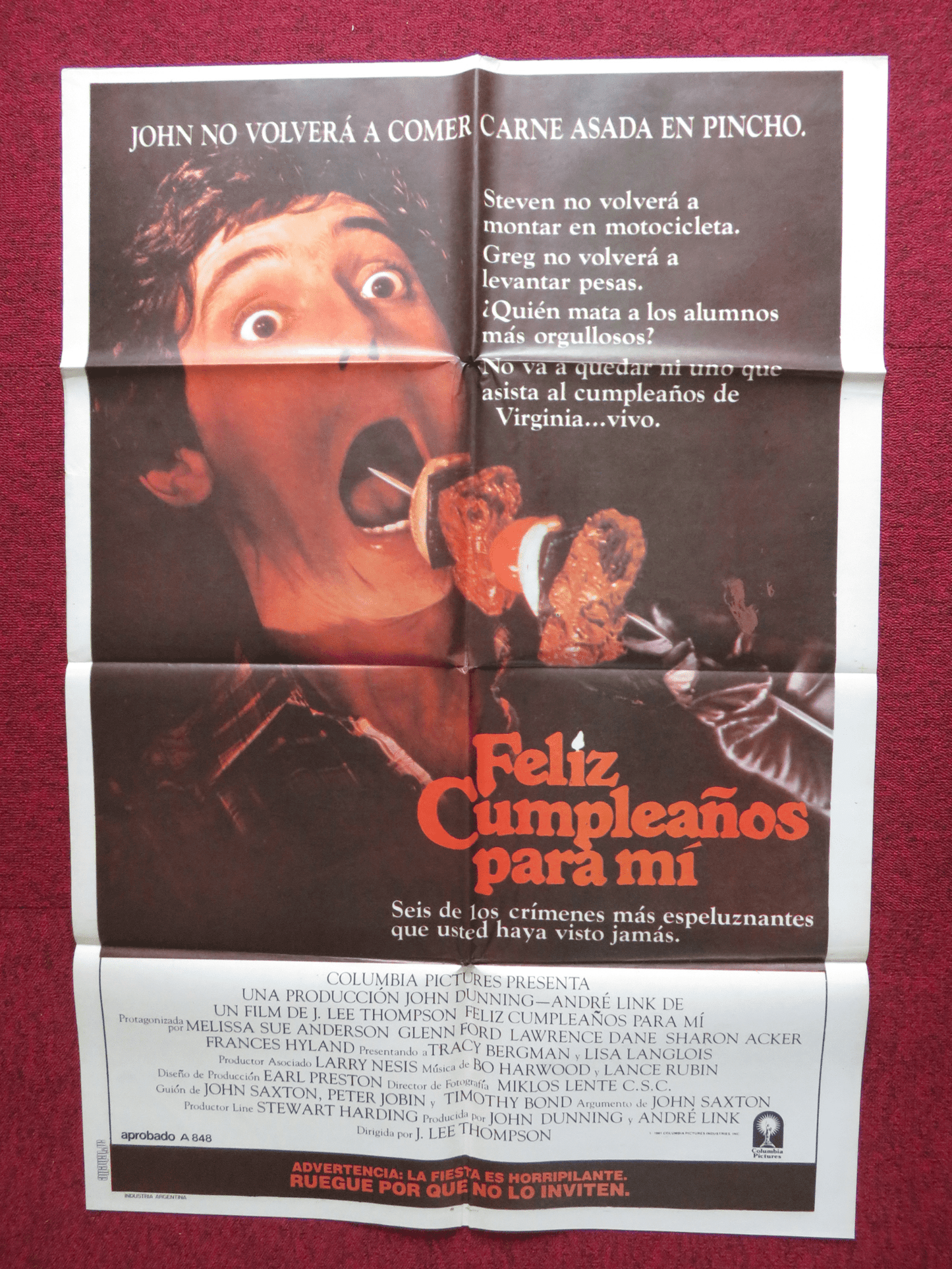 HAPPY BIRTHDAY TO ME FOLDED ARGENTINA ONE SHEET POSTER MELISSA SUE ANDERSON 1981 Rendezvous Cinema Movie posters