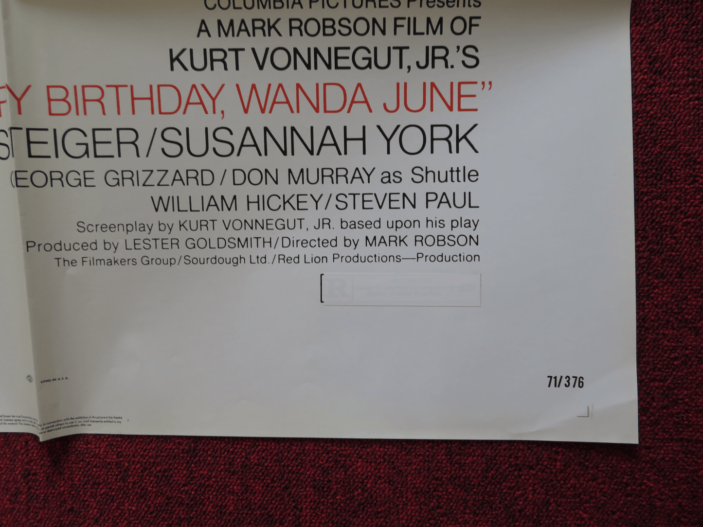 HAPPY BIRTHDAY WANDA JUNE FOLDED US ONE SHEET POSTER ROD STEIGER S.YORK 1971 Rendezvous Cinema Movie posters