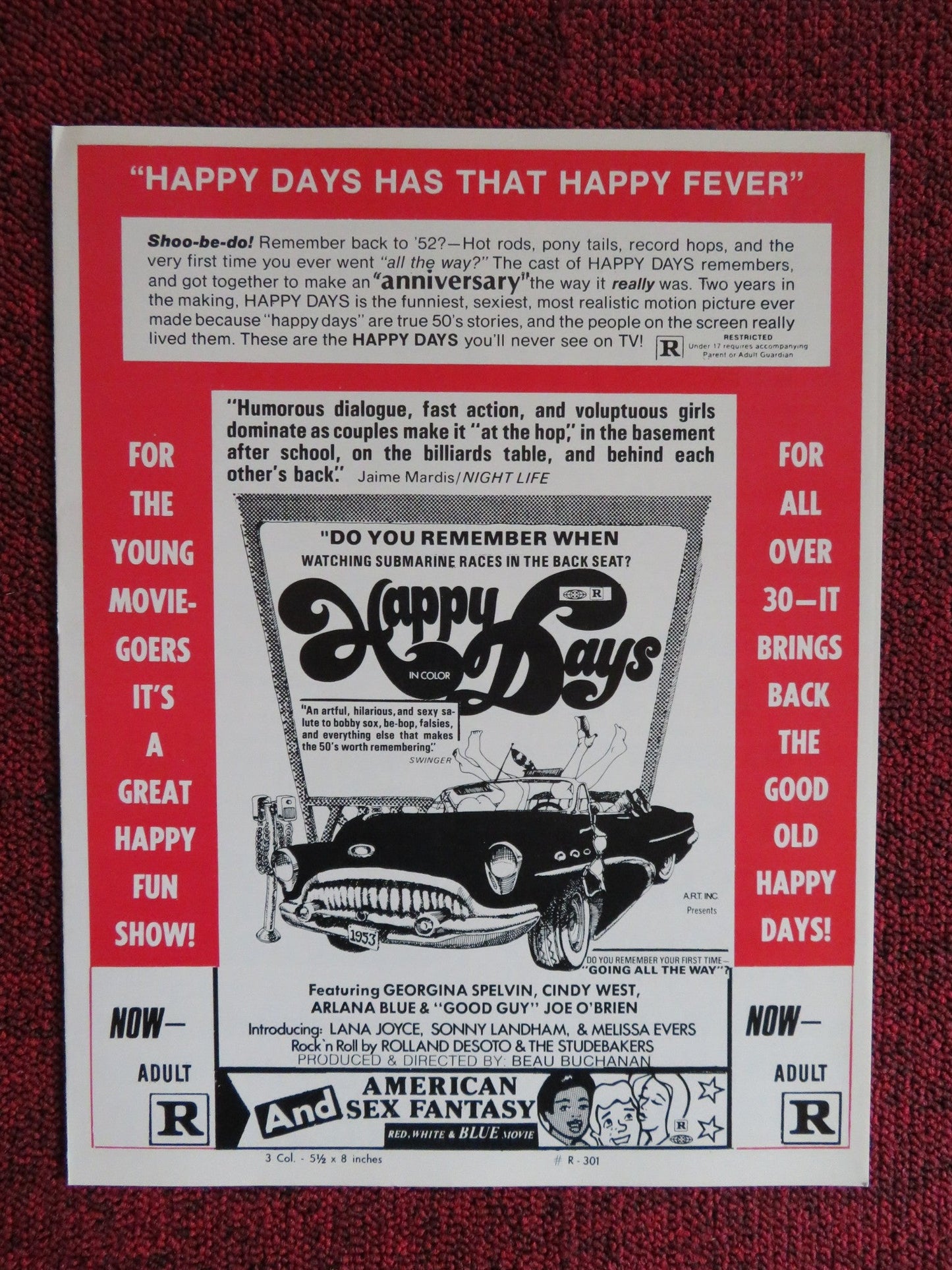 HAPPY DAYS UNCUT - US PRESSBOOK CINDY WEST JOE O'BRIEN 1974 Rendezvous Cinema Movie posters