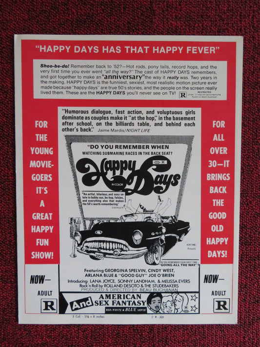 HAPPY DAYS UNCUT - US PRESSBOOK CINDY WEST JOE O'BRIEN 1974 Rendezvous Cinema Movie posters