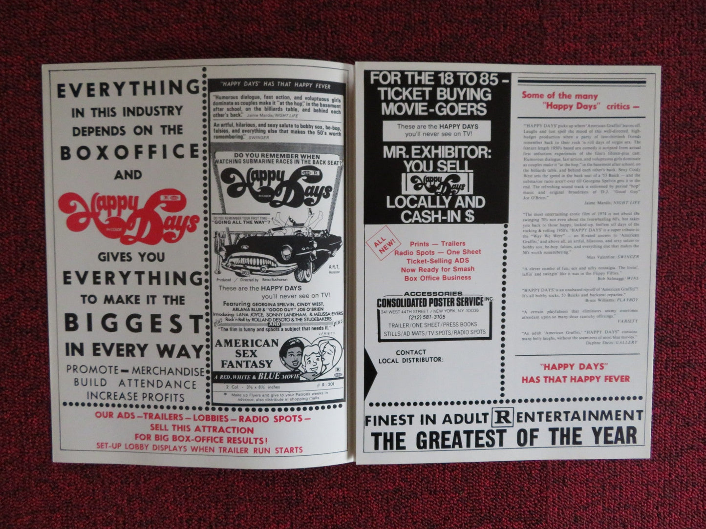 HAPPY DAYS UNCUT - US PRESSBOOK CINDY WEST JOE O'BRIEN 1974 Rendezvous Cinema Movie posters