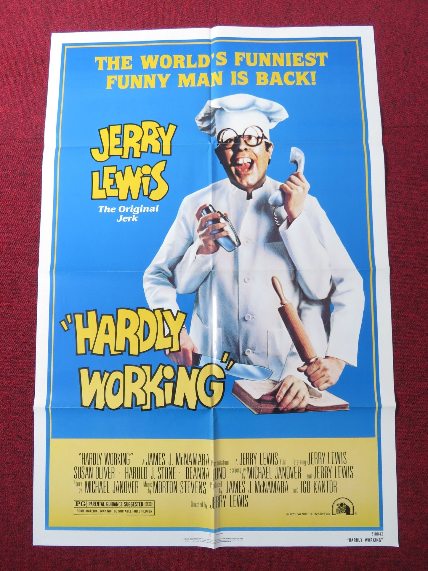 HARDLY WORKING FOLDED US ONE SHEET POSTER JERRY LEWIS SUSAN OLIVER 1981 Rendezvous Cinema Movie posters