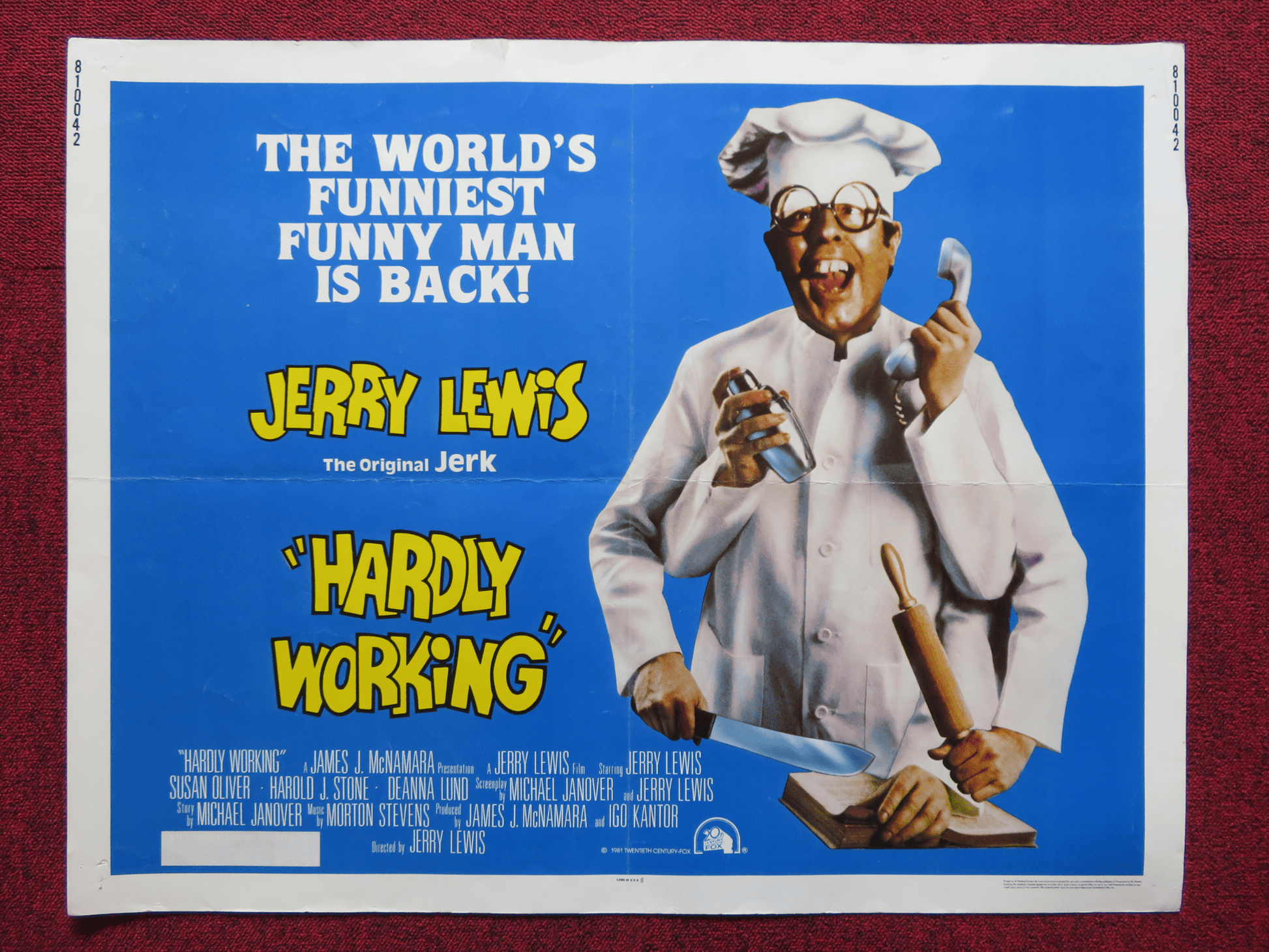 HARDLY WORKING US HALF SHEET (22"x 28") POSTER JERRY LEWIS SUSAN OLIVER 1981 Rendezvous Cinema Movie posters