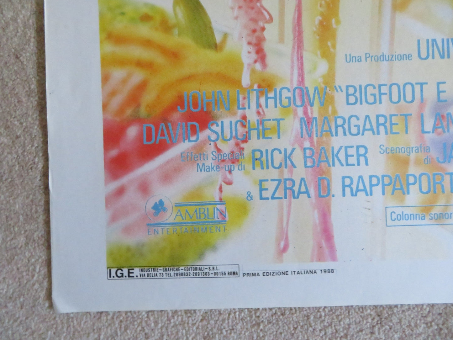 HARRY AND THE HENDERSONS - B ITALIAN 2 FOGLIO POSTER JOHN LITHGOW M. DILLON 1987 Rendezvous Cinema Movie posters