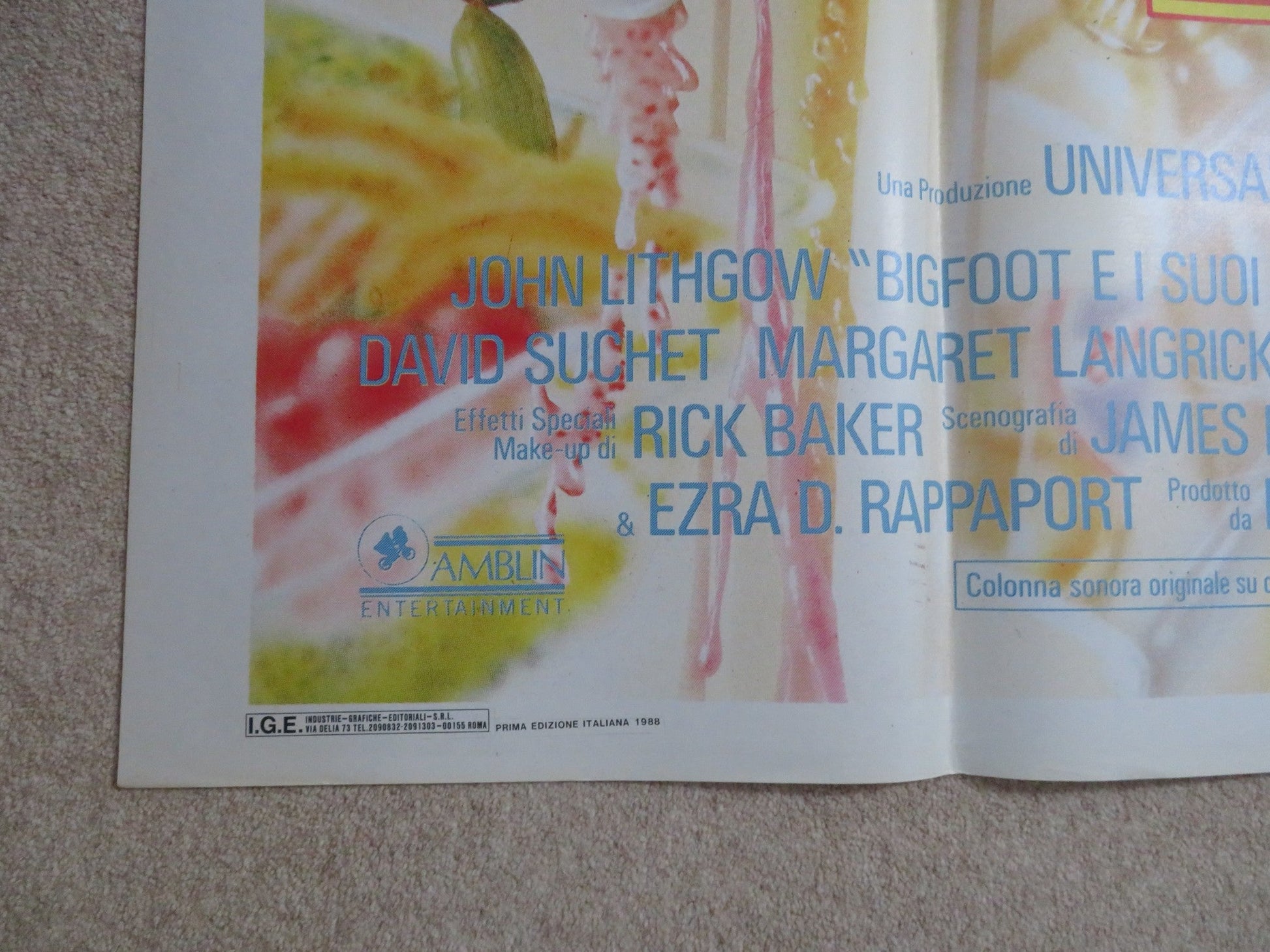 HARRY AND THE HENDERSONS ITALIAN 4 FOGLIO POSTER JOHN LITHGOW M. DILLON 1988 Rendezvous Cinema Movie posters