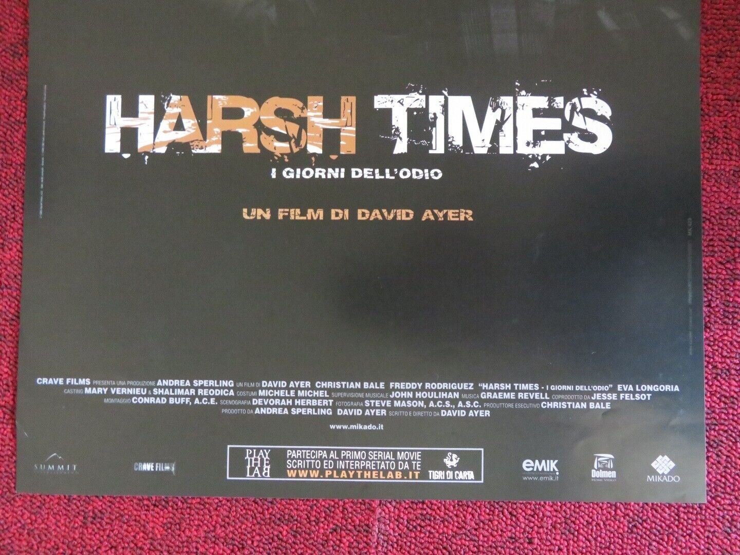 HARSH TIMES ITALIAN LOCANDINA (26"x12.5") POSTER CHRISTIAN BALE 2005 - Rendezvous Cinema