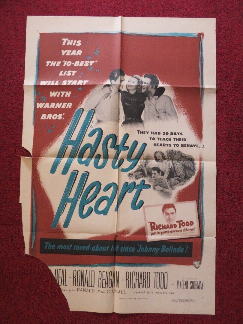 HASTY HEART FOLDED US ONE SHEET POSTER RONALD REAGAN PATRICIA NEAL 1949 Movie posters
