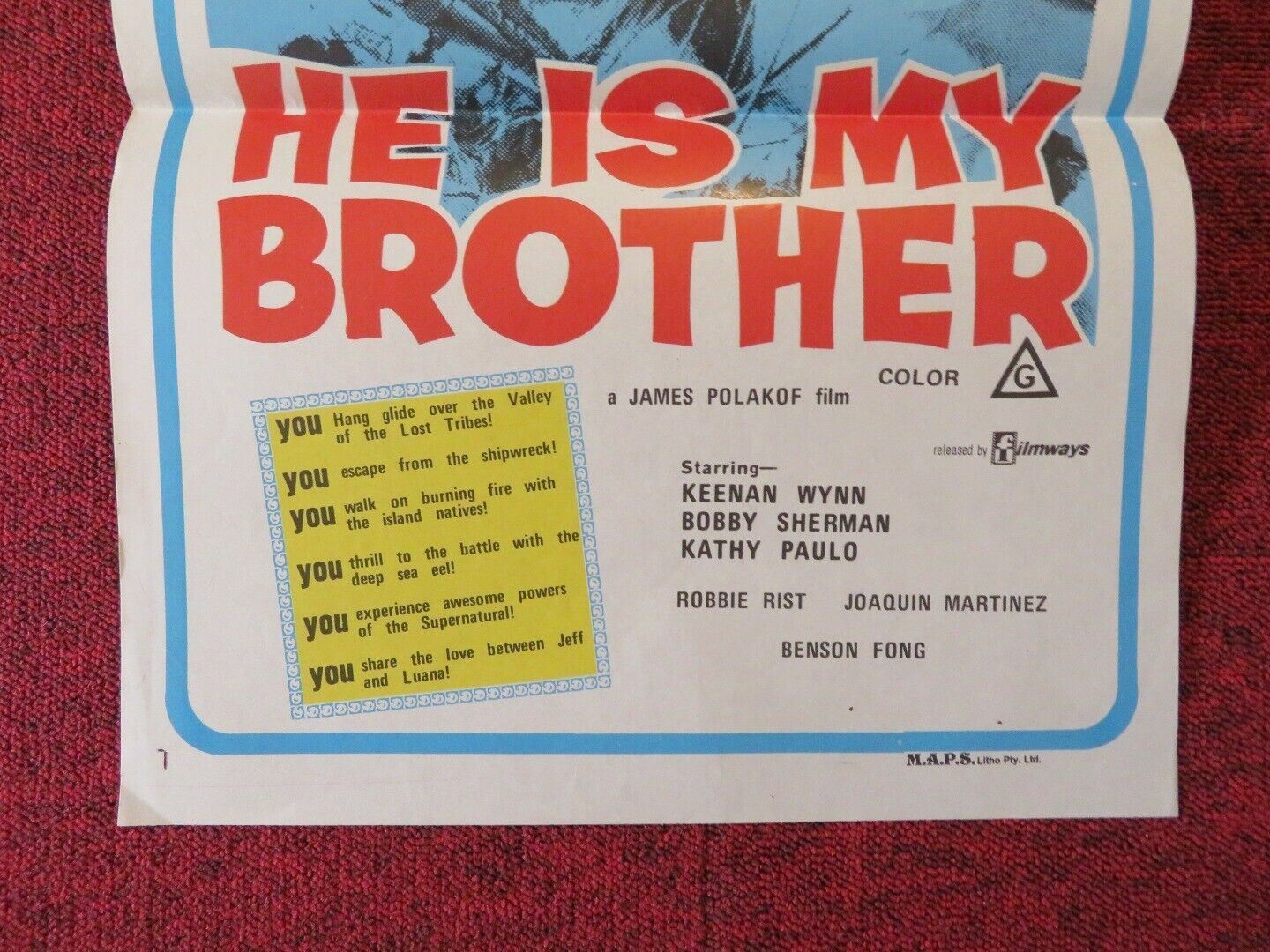 HE IS MY BROTHER FOLDED AUSTRALIAN DAYBILL POSTER BOBBY SHERMAN KATHY PAULO 1975 Movie posters