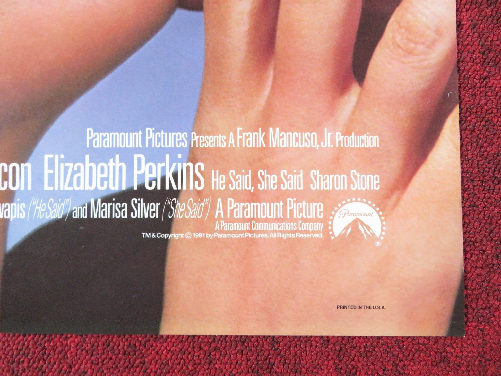 HE SAID, SHE SAID FOLDED US ONE SHEET POSTER KEVIN BACON ELIZABETH PERKINS 1991 Rendezvous Cinema Movie posters