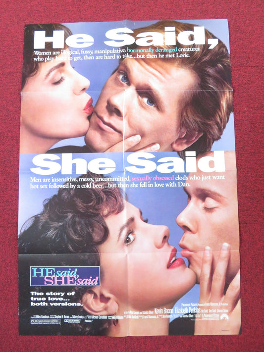 HE SAID, SHE SAID FOLDED US ONE SHEET POSTER KEVIN BACON ELIZABETH PERKINS 1991 Rendezvous Cinema Movie posters