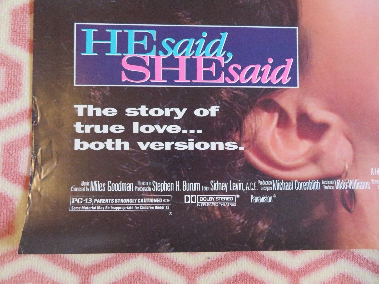 HE SAID SHE SAID US ONE SHEET ROLLED POSTER KEVIN BACON 1991 Movie posters